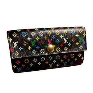 Louis Vuitton Sarah Black And Multicolor Monogram Canvas Wallet.